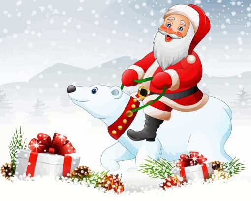 Polar Bear And Santa Claus Diamond Painting