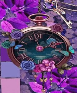 Purple Floral Clock Diamond Painting