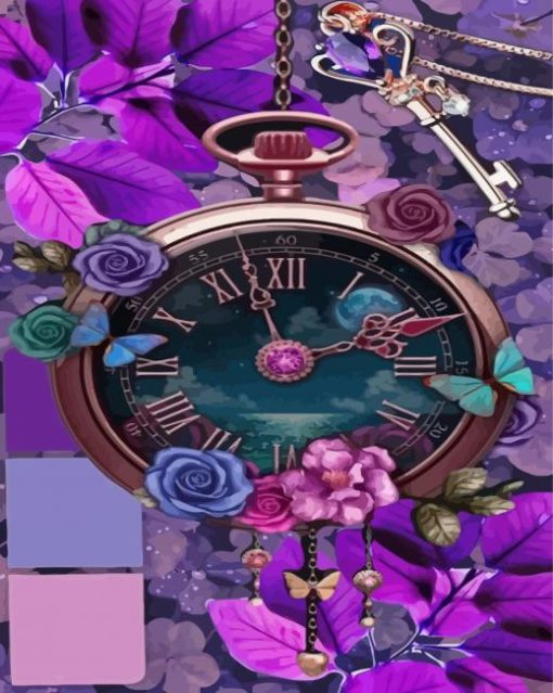 Purple Floral Clock Diamond Painting