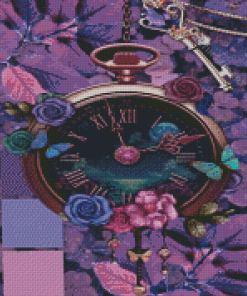 Purple Floral Clock Diamond Painting