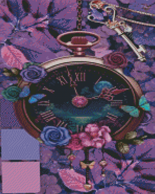 Purple Floral Clock Diamond Painting