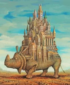 Rhinoceros Fantasy Castle Diamond Painting