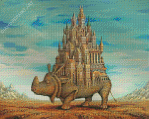 Rhinoceros Fantasy Castle Diamond Painting