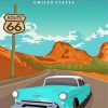 Classic Car On Road 66 Diamond Painting