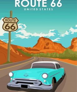 Classic Car On Road 66 Diamond Painting