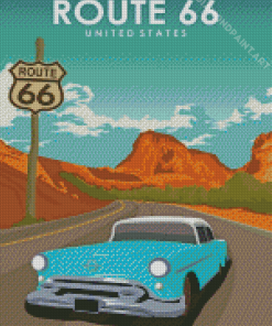 Classic Car On Road 66 Diamond Painting