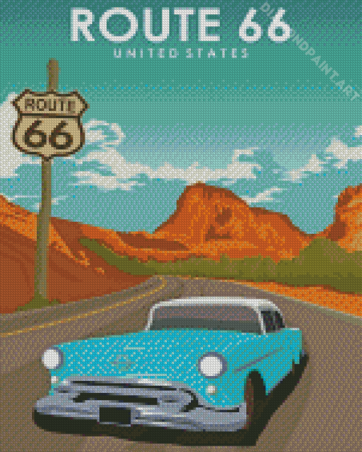 Classic Car On Road 66 Diamond Painting