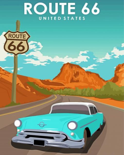 Classic Car On Road 66 Diamond Painting