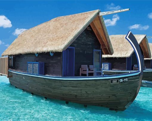 Dhoni Water Villa Diamond Painting