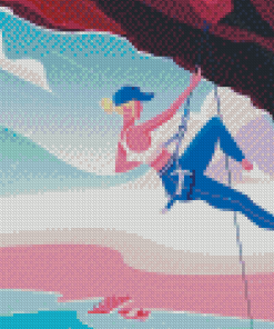 Illustration Girl Climbing Mountain Diamond Painting