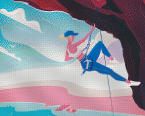 Illustration Girl Climbing Mountain Diamond Painting