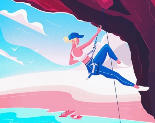 Illustration Girl Climbing Mountain Diamond Painting