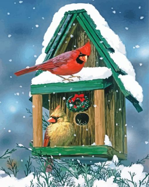 Snow Christmas Birds House Diamond Painting