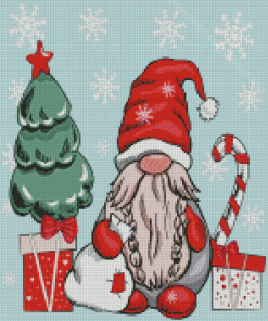 Christmas Gnome With Tree Diamond Painting