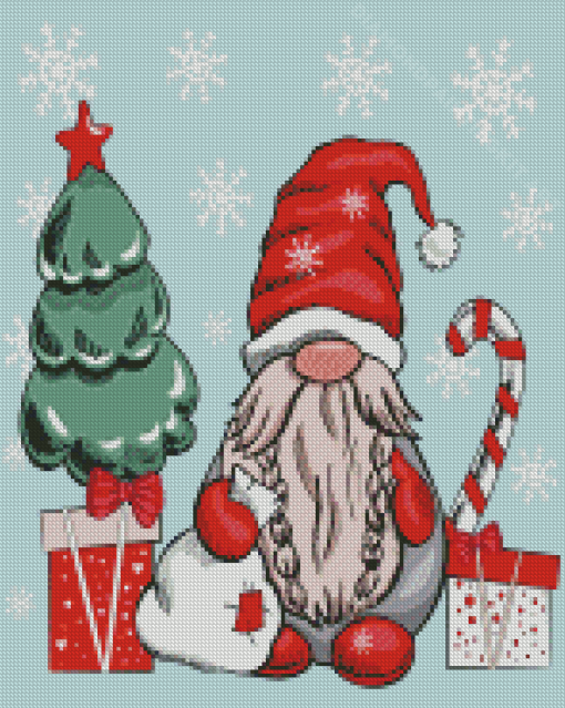 Christmas Gnome With Tree Diamond Painting