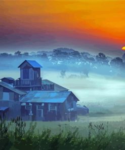 Farm Misty Sunrise Diamond Painting