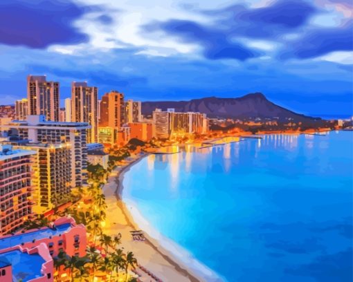 Waikiki Beach At Night Diamond Painting