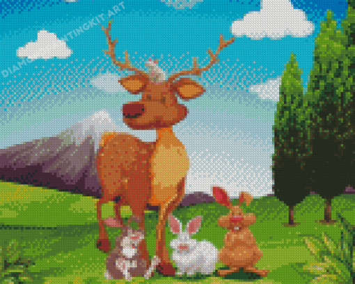 Deer And Rabbit In a Forest Diamond Painting