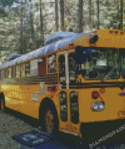 Vintage School Bus In Forest Diamond Painting