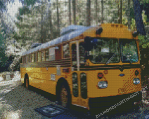 Vintage School Bus In Forest Diamond Painting